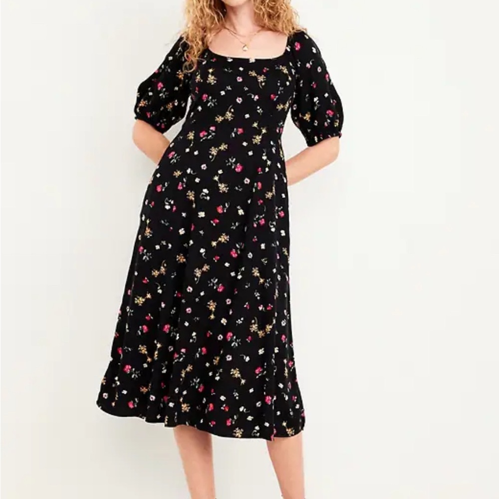 Old Navy Black Floral Midi Dress
